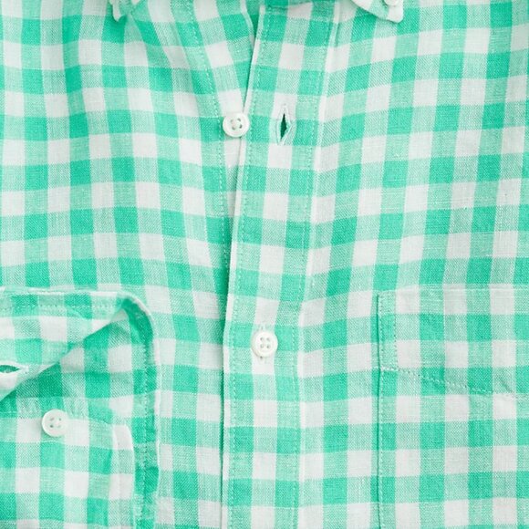 NWT J Crew 100% Linen Baird McNutt Green Gingham Plaid Check Shirt Classic Fit - Picture 2 of 2